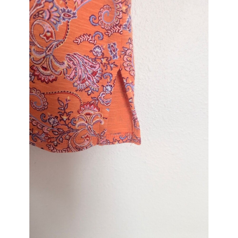 J.Jill Pima-Slub Scoop-Neck Side-Slit Tee Medium Petite Apricot Paisley - Picture 7 of 9
